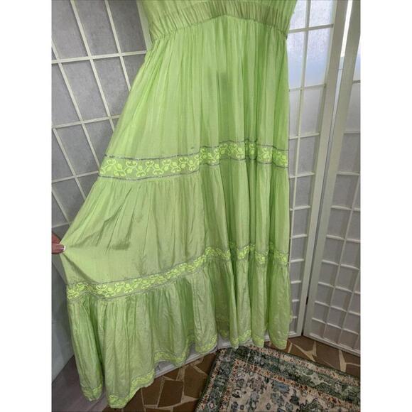 Pranella Embroidered Tiered Flutter Sleeve Floral Boho Beach Designer Dress S/M - Picture 14 of 15